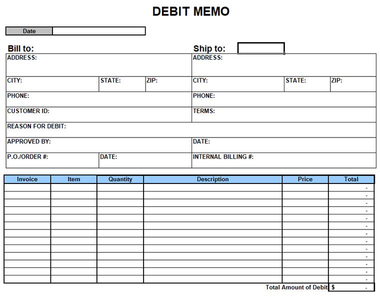Format Of Debit Note Template In Excel